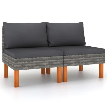 Central sofas 2 units synthetic rattan and eucalyptus wood by vidaXL, Modular outdoor sofas - Ref: Foro24-315756, Price: 99,7...