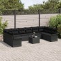 Conjunto de sofá de jardín con cojín 11 pcs Negro Poliratán