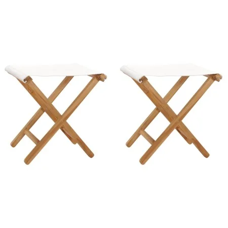 Sillas plegables 2 uds madera maciza de teca tela blanco crema de vidaXL, Sillas de jardín - Ref: Foro24-310669, Precio: 86,7...