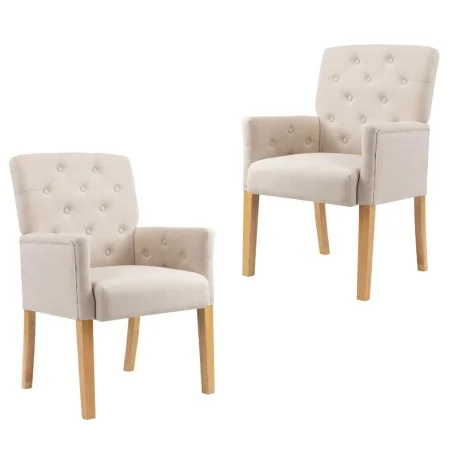 Sillas de comedor con reposabrazos 2 unidades de tela beige de vidaXL, Sillas de comedor - Ref: Foro24-3058291, Precio: 402,2...