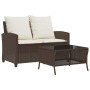 Sofá jardín de 2 plazas con cojín y mesa marrón ratán sintético de , Sofás de exterior - Ref: Foro24-4103846, Precio: 227,88 €