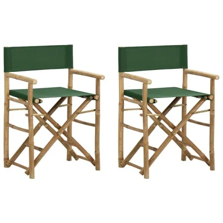 Folding director's chairs, 2 pieces, bamboo and green fabric by vidaXL, Garden chairs - Ref: Foro24-313032, Price: 90,86 €, D...