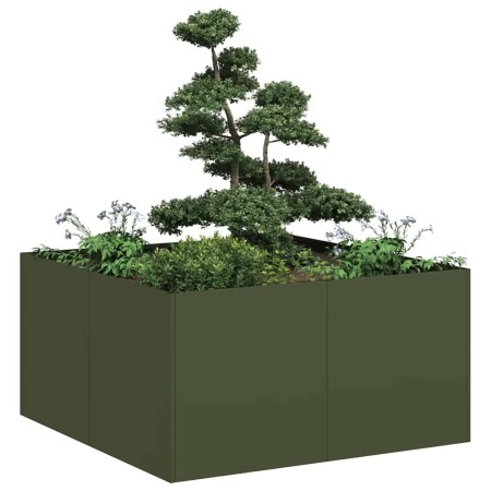 Jardinera de acero laminado en frío verde oliva 80x80x40 cm by , Pots and planters - Ref: Foro24-860741, Price: 70,45 €, Disc...