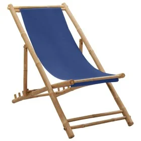 Bamboo and Navy Canvas Beach Chair by vidaXL, Garden chairs - Ref: Foro24-313019, Price: 55,54 €, Discount: %