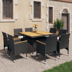 Set de comedor de jardín 9 pzas ratán PE y madera acacia negro