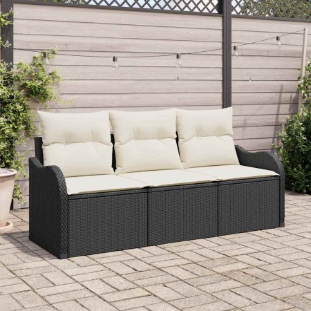 Conjunto de sofá de jardín con cojín 3 pcs Negro Poliratán