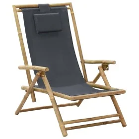 Reclining bamboo and dark gray fabric relaxation chair by vidaXL, Garden chairs - Ref: Foro24-313024, Price: 73,33 €, Discoun...