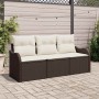 Conjunto de sofá de jardín con cojín 3 pcs Marrón Poliratán