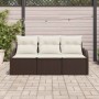 Conjunto de sofá de jardín con cojín 3 pcs Marrón Poliratán