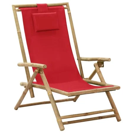 Reclining bamboo and red fabric relaxation chair by vidaXL, Garden chairs - Ref: Foro24-313026, Price: 54,49 €, Discount: %