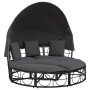 Tumbona cama de jardín con capota y cojines ratán PE negro by , Outdoor beds - Ref: Foro24-4108234, Price: 357,88 €, Discount: %