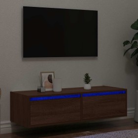 Mueble de TV con luces LED roble marrón 100X35,5x25 cm by , TV Furniture - Ref: Foro24-860244, Price: 85,55 €, Discount: %