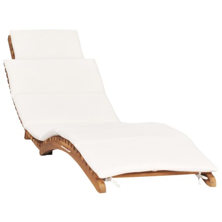 Tumbona plegable con cojín blanco crema madera maciza de teca de vidaXL, Tumbonas - Ref: Foro24-310667, Precio: 191,60 €, Des...