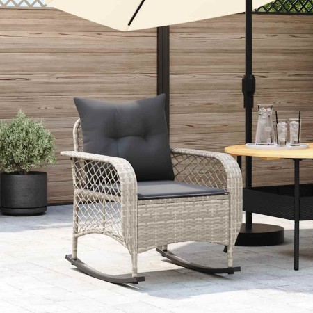 Silla mecedora de jardín con cojines ratán sintético gris claro by , Garden chairs - Ref: Foro24-4104198, Price: 126,60 €, Di...