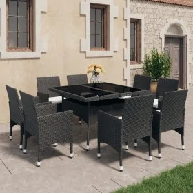 Garten-Essset 9-teilig aus PE-Rattan und schwarzem Glas von vidaXL, Gartensets - Ref: Foro24-3058338, Preis: 677,62 €, Rabatt: %