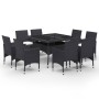 Set de comedor de jardín 9 piezas ratán PE y vidrio negro de vidaXL, Conjuntos de jardín - Ref: Foro24-3058338, Precio: 538,3...