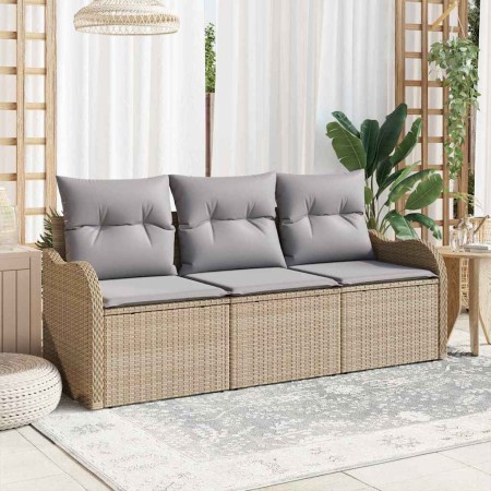 Conjunto de sofá de jardín con cojín 3 pcs Beige Poliratán
