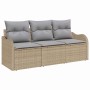 Conjunto de sofá de jardín con cojín 3 pcs Beige Poliratán