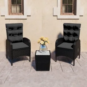 Garden table and chairs 3 pieces synthetic rattan and black glass by vidaXL, Garden sets - Ref: Foro24-3058536, Price: 334,89...