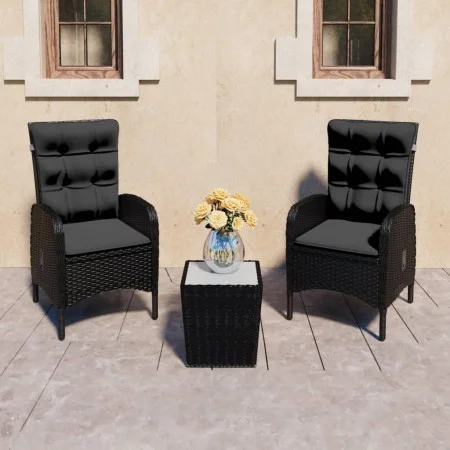 Garden table and chairs 3 pieces synthetic rattan and black glass by vidaXL, Garden sets - Ref: Foro24-3058536, Price: 334,89...
