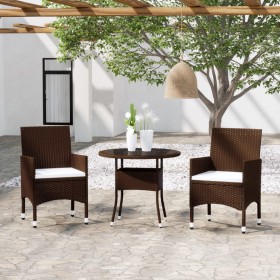 3-tlg. braune Kunststoff-Rattan-Garten-Essgarnitur von vidaXL, Gartensets - Ref: Foro24-3058481, Preis: 223,47 €, Rabatt: %