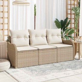 Conjunto de sofá de jardín con cojín 3 pcs Beige Poliratán