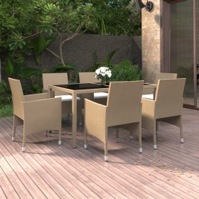 Garden dining set 7 pieces synthetic rattan beige glass by vidaXL, Garden sets - Ref: Foro24-3058430, Price: 513,27 €, Discou...