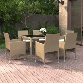 Garden dining set 7 pieces synthetic rattan beige glass by vidaXL, Garden sets - Ref: Foro24-3058430, Price: 523,40 €, Discou...