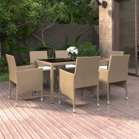 Garden dining set 7 pieces synthetic rattan beige glass by vidaXL, Garden sets - Ref: Foro24-3058430, Price: 523,40 €, Discou...