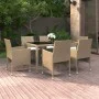 Garden dining set 7 pieces synthetic rattan beige glass by vidaXL, Garden sets - Ref: Foro24-3058430, Price: 523,40 €, Discou...