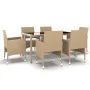 Garden dining set 7 pieces synthetic rattan beige glass by vidaXL, Garden sets - Ref: Foro24-3058430, Price: 523,40 €, Discou...