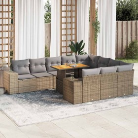 Set sofás jardín y cojines 10 pzas ratán sintético acacia beige by , Garden sets - Ref: Foro24-3327426, Price: 827,49 €, Disc...