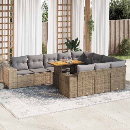 Set sofás jardín y cojines 10 pzas ratán sintético acacia beige de , Conjuntos de jardín - Ref: Foro24-3327426, Precio: 812,3...