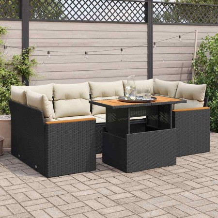 Set sofás jardín y cojines 6 pzas ratán sintético acacia negro von , Gartensets - Ref: Foro24-3327451, Preis: 483,04 €, Rabat...