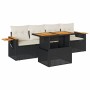 Set sofás jardín y cojines 5 pzas ratán sintético acacia negro by , Garden sets - Ref: Foro24-3327542, Price: 355,61 €, Disco...