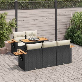 Set sofás jardín y cojines 6 pzas ratán sintético acacia negro by , Garden sets - Ref: Foro24-3327549, Price: 465,86 €, Disco...