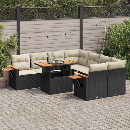Set sofás jardín y cojines 9 pzas ratán sintético acacia negro von , Gartensets - Ref: Foro24-3327577, Preis: 600,39 €, Rabat...