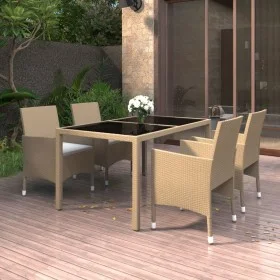 5-piece garden dining set made of synthetic rattan with beige glass top. by vidaXL, Garden sets - Ref: Foro24-3058420, Price:...