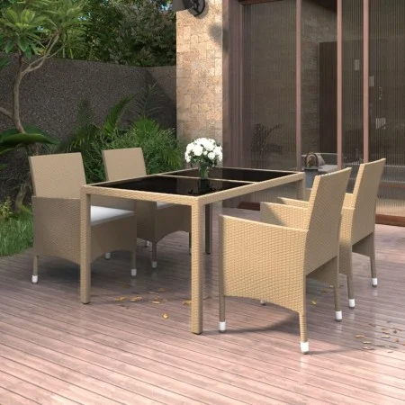 5-piece garden dining set made of synthetic rattan with beige glass top. by vidaXL, Garden sets - Ref: Foro24-3058420, Price:...