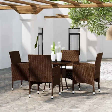 Juego de comedor jardín 5 pzas ratán sintético marrón de vidaXL, Conjuntos de jardín - Ref: Foro24-3058491, Precio: 338,74 €,...