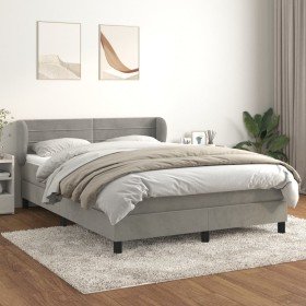 Cama box spring con colchón terciopelo gris claro 140x190 cm Cama box spring con colchón terciopelo gris claro 140x190 cm