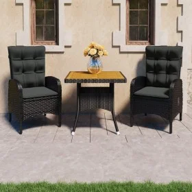 3-piece black synthetic rattan garden furniture set with acacia wood. by vidaXL, Garden sets - Ref: Foro24-3058527, Price: 39...