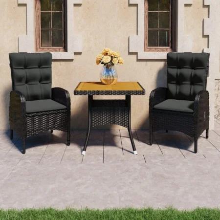 Gartenmöbel 3 Stück synthetisches Rattan schwarz Akazienholz von vidaXL, Gartensets - Ref: Foro24-3058527, Preis: 393,06 €, R...