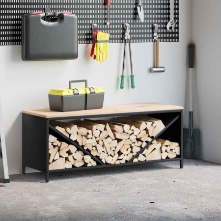 Leñero con tablero de madera negro 100,5x35,5x40 cm by , Firewood bags and holders - Ref: Foro24-864255, Price: 105,39 €, Dis...