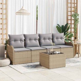 Conjunto de sofá de jardín 5 pcs Beige Poliratán