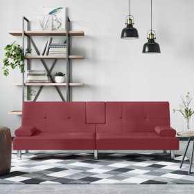 Sofá cama con portavasos cuero sintético rojo tinto de , Sofás - Ref: Foro24-351930, Precio: 297,67 €, Descuento: %