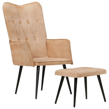 Sillón orejero con reposapiés cuero auténtico crema canela de , Sillones - Ref: Foro24-339667, Precio: 104,86 €