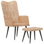 Sillón orejero con reposapiés cuero auténtico crema canela de , Sillones - Ref: Foro24-339667, Precio: 104,86 €
