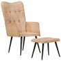 Sillón orejero con reposapiés cuero auténtico crema canela by , Armchairs - Ref: Foro24-339667, Price: 104,93 €, Discount: %