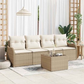 Conjunto de sofá de jardín 5 pcs Beige Poliratán